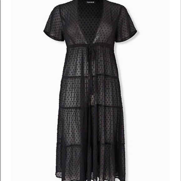 Torrid Black Swiss Dot Tiered Kaftan NWT - Picture 3 of 11